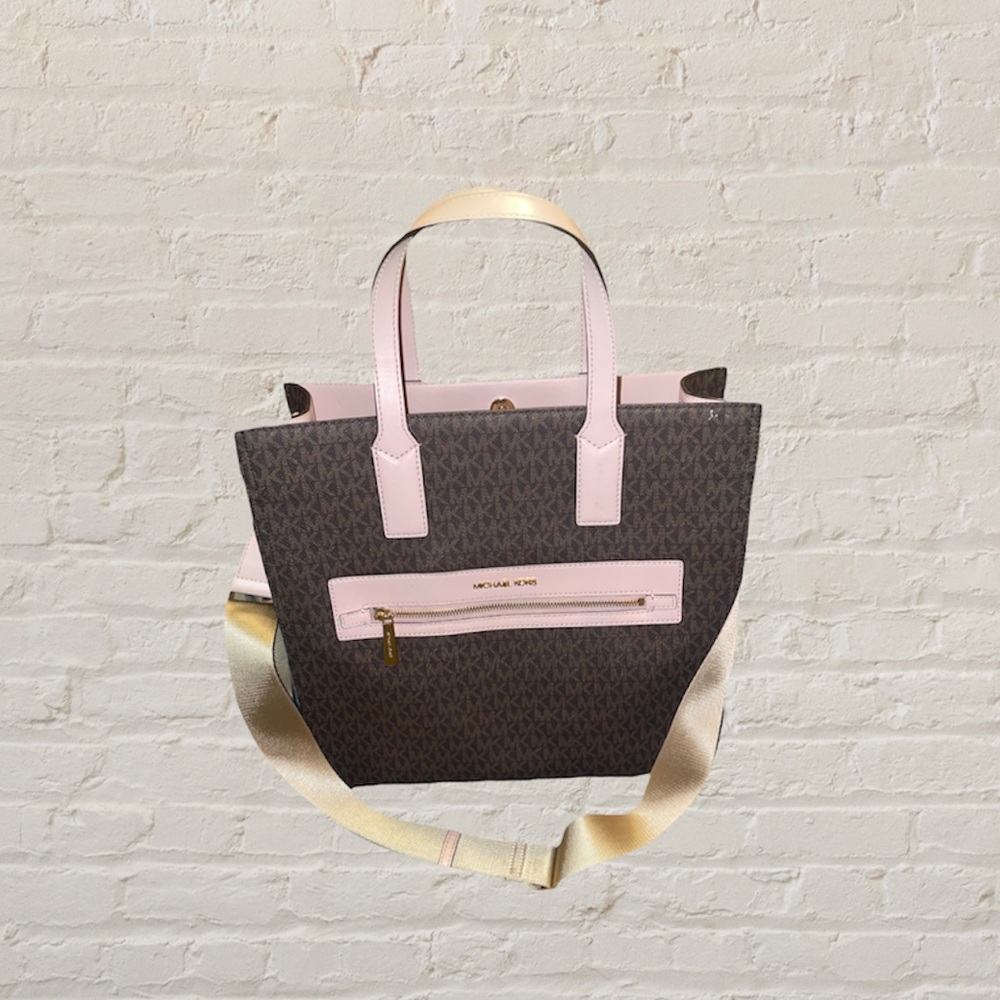 🌙 y2k leather Kenly Large Micheal Kors Logo Tote Bag